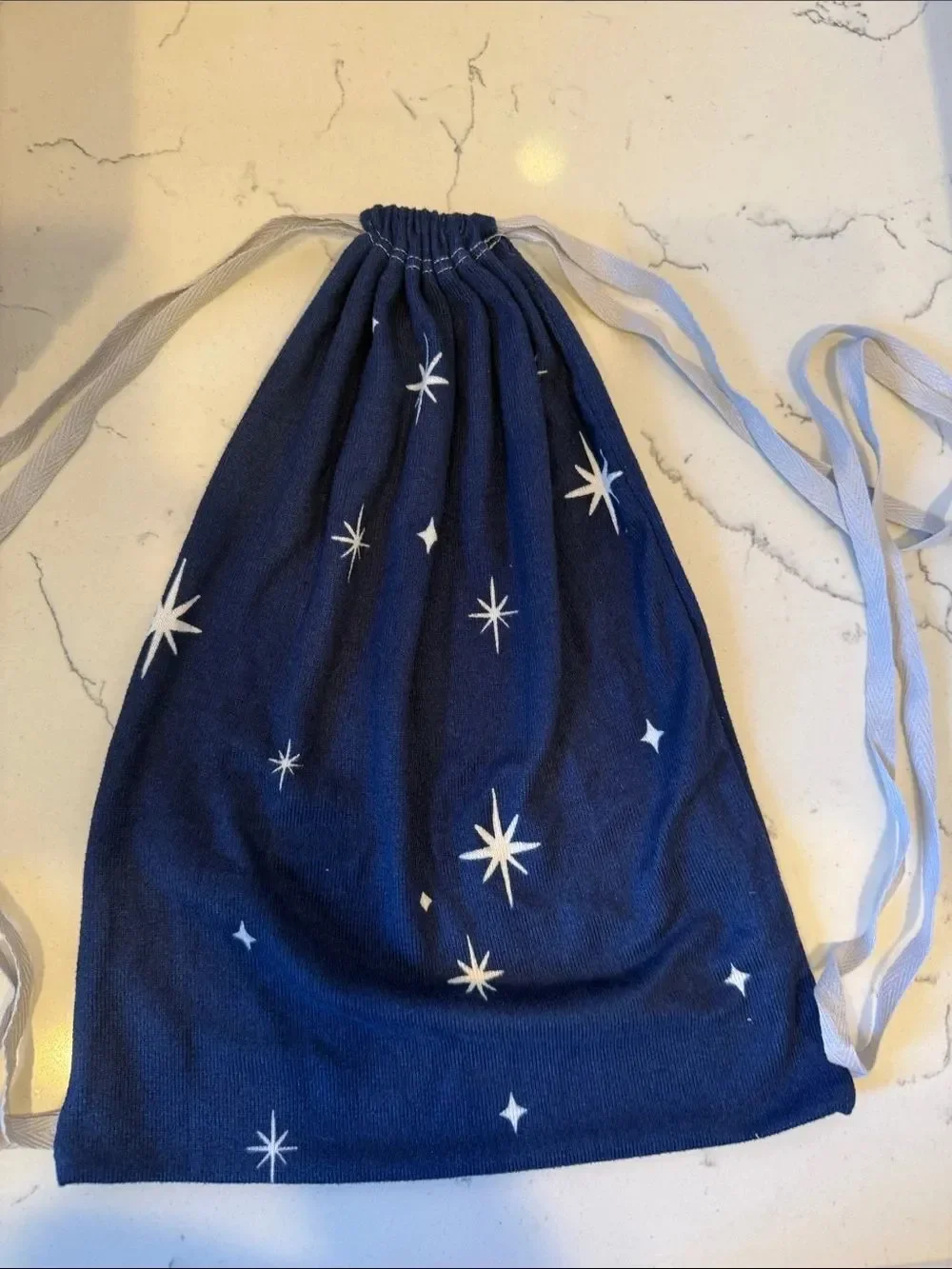 Navy Drawstring Canvas Backpack with White Star Print